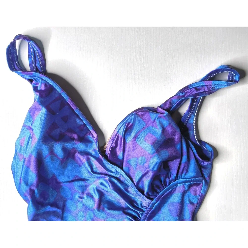 Sandcastle One Piece Swimsuit Women Size‎ 12 Purple Blue Ruched Vintage